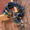 image:imageBivei 108 Mala Beads Bracelet for Women  7 Chakra Tree of Life Real Healing Gemstone Yoga Meditation Mala Prayer Bead NecklaceAzurite Malachite Stone