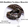 image:imageBivei 108 Mala Beads Necklace Long Beaded Wrap Bracelets Genuine Gemstone Mala Prayer Beads Lotus Buddha Charm Yoga Meditation NecklaceBloodstoneLotus OMBuddha
