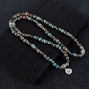 image:imageBivei 108 Mala Beads Necklace Long Beaded Wrap Bracelets Genuine Gemstone Mala Prayer Beads Lotus Buddha Charm Yoga Meditation NecklaceBlue Lace AgateLotus OMBuddha