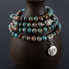 image:imageBivei 108 Mala Beads Necklace Long Beaded Wrap Bracelets Genuine Gemstone Mala Prayer Beads Lotus Buddha Charm Yoga Meditation NecklaceBlue Lace AgateLotus OMBuddha
