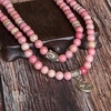 image:imageBivei 108 Mala Beads Necklace Long Beaded Wrap Bracelets Genuine Gemstone Mala Prayer Beads Lotus Buddha Charm Yoga Meditation NecklaceRhodochrositeLotus OMBuddha