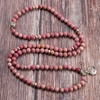 image:imageBivei 108 Mala Beads Necklace Long Beaded Wrap Bracelets Genuine Gemstone Mala Prayer Beads Lotus Buddha Charm Yoga Meditation NecklaceRhodochrositeLotus OMBuddha