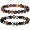 image:imageBivei Natural Crystals Gemstone Healing Stretchy Round Beaded Bracelet  8MM Semi Precious Beads Bracelet Handmade Spiritual Jewelry Gift for Women MenEnhance Positive Energy8mm Triple Protection Set