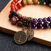 image:imageBivei Natural Semi Precious Gemstone beads bracelet for women  Life Tree and Leaf Charm Energy Reiki Crystal Stretch Bracelets 7 chakras bracelet set Bronze