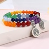 image:imageBivei Natural Semi Precious Gemstone beads bracelet for women  Life Tree and Leaf Charm Energy Reiki Crystal Stretch Bracelets7 Chakras Beads Bracelet Set Silver