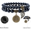 image:imageBivei Natural Semi Precious Gemstone beads bracelet for women  Life Tree and Leaf Charm Energy Reiki Crystal Stretch BraceletsBlack Obsidian Bracelet Set