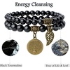 image:imageBivei Natural Semi Precious Gemstone beads bracelet for women  Life Tree and Leaf Charm Energy Reiki Crystal Stretch BraceletsBlack Tourmaline Bracelet Set