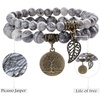image:imageBivei Natural Semi Precious Gemstone beads bracelet for women  Life Tree and Leaf Charm Energy Reiki Crystal Stretch BraceletsGray Picasso Jasper Bracelet Set
