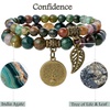 image:imageBivei Natural Semi Precious Gemstone beads bracelet for women  Life Tree and Leaf Charm Energy Reiki Crystal Stretch BraceletsIndia Agate Bracelet Set