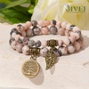 image:imageBivei Natural Semi Precious Gemstone beads bracelet for women  Life Tree and Leaf Charm Energy Reiki Crystal Stretch BraceletsPink Zebra Jasper Bracelet Set