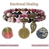 image:imageBivei Natural Semi Precious Gemstone beads bracelet for women  Life Tree and Leaf Charm Energy Reiki Crystal Stretch BraceletsRainbow Tourmaline Bracelet Set