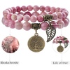 image:imageBivei Natural Semi Precious Gemstone beads bracelet for women  Life Tree and Leaf Charm Energy Reiki Crystal Stretch BraceletsRhodochrosite Bracelet Set