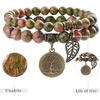 image:imageBivei Natural Semi Precious Gemstone beads bracelet for women  Life Tree and Leaf Charm Energy Reiki Crystal Stretch BraceletsUnakite Bracelet Set