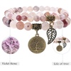 image:imageBivei Natural Semi Precious Gemstone beads bracelet for women  Life Tree and Leaf Charm Energy Reiki Crystal Stretch BraceletsViolet Stone Bracelet Set
