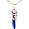 image:imageBivei Vintage Reiki Healing Crystal Necklace Hexagonal Prism Quartz Point Stone Flower Wrapped Pendulum Pendant JewelryLapis Lazuli