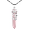 image:imageBivei Vintage Reiki Healing Crystal Necklace Hexagonal Prism Quartz Point Stone Flower Wrapped Pendulum Pendant JewelryRose Quartz