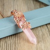 image:imageBivei Vintage Reiki Healing Crystal Necklace Hexagonal Prism Quartz Point Stone Flower Wrapped Pendulum Pendant JewelryRose Quartz