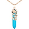 image:imageBivei Vintage Reiki Healing Crystal Necklace Hexagonal Prism Quartz Point Stone Flower Wrapped Pendulum Pendant JewelrySynthetic Blue Turquoise