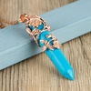 image:imageBivei Vintage Reiki Healing Crystal Necklace Hexagonal Prism Quartz Point Stone Flower Wrapped Pendulum Pendant JewelrySynthetic Blue Turquoise