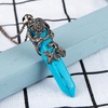 image:imageBivei Vintage Reiki Healing Crystal Necklace Hexagonal Prism Quartz Point Stone Flower Wrapped Pendulum Pendant JewelrySynthetic Blue Turquoise