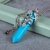 image:imageBivei Vintage Reiki Healing Crystal Necklace Hexagonal Prism Quartz Point Stone Flower Wrapped Pendulum Pendant JewelrySynthetic Blue Turquoise
