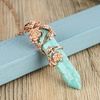 image:imageBivei Vintage Reiki Healing Crystal Necklace Hexagonal Prism Quartz Point Stone Flower Wrapped Pendulum Pendant JewelrySynthetic Green Turquoise