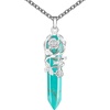 image:imageBivei Vintage Reiki Healing Crystal Necklace Hexagonal Prism Quartz Point Stone Flower Wrapped Pendulum Pendant JewelrySynthetic Green Turquoise