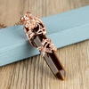 image:imageBivei Vintage Reiki Healing Crystal Necklace Hexagonal Prism Quartz Point Stone Flower Wrapped Pendulum Pendant JewelryTiger Eye