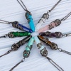 image:imageBivei Vintage Reiki Healing Crystal Necklace Hexagonal Prism Quartz Point Stone Flower Wrapped Pendulum Pendant JewelryTiger Eye
