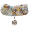 image:imageBivei 108 Mala Beads Necklace Long Beaded Wrap Bracelets Genuine Gemstone Mala Prayer Beads Lotus Buddha Charm Yoga Meditation NecklaceAmazoniteLotus OMBuddha