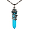 image:imageBivei Vintage Reiki Healing Crystal Necklace Hexagonal Prism Quartz Point Stone Flower Wrapped Pendulum Pendant JewelrySynthetic Blue Turquoise