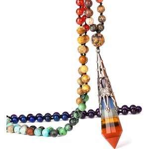 image:imageBivei 108 Mala Beads Bracelet Real Gemstone Yoga Pendants Meditation Hand Knotted Mala Prayer Necklace6mm