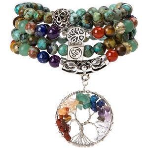 image:imageBivei 108 Mala Beads Bracelet for Women  7 Chakra Tree of Life Real Healing Gemstone Yoga Meditation Mala Prayer Bead NecklaceAfrican Turquoise Stone