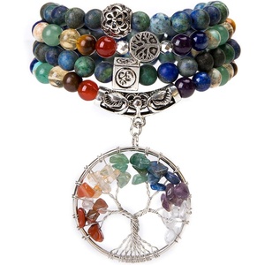 image:imageBivei 108 Mala Beads Bracelet for Women  7 Chakra Tree of Life Real Healing Gemstone Yoga Meditation Mala Prayer Bead NecklaceAzurite Malachite Stone