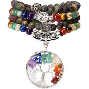 image:imageBivei 108 Mala Beads Bracelet for Women  7 Chakra Tree of Life Real Healing Gemstone Yoga Meditation Mala Prayer Bead NecklaceBlood Stone