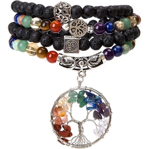 image:imageBivei 108 Mala Beads Bracelet for Women  7 Chakra Tree of Life Real Healing Gemstone Yoga Meditation Mala Prayer Bead NecklaceLava Rock Stone