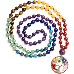 image:imageBivei 108 Mala Beads Necklace Life Tree 7 Chakra Wrap Bracelet Real Healing Gemstone Yoga Meditation Hand Knotted Mala Prayer Bead Necklace7 Chakras Stone