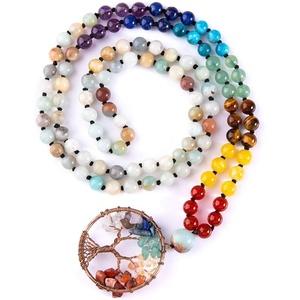 image:imageBivei 108 Mala Beads Necklace Life Tree 7 Chakra Wrap Bracelet Real Healing Gemstone Yoga Meditation Hand Knotted Mala Prayer Bead NecklaceAmazonite
