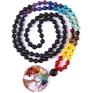 image:imageBivei 108 Mala Beads Necklace Life Tree 7 Chakra Wrap Bracelet Real Healing Gemstone Yoga Meditation Hand Knotted Mala Prayer Bead NecklaceLava Rock Stone