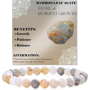 image:imageBivei 6mm Beaded Bracelets for Women Handmade Semi Precious Natural Stone Stretch Elastic Jewelry Yoga Protection GiftsBamboo Leaf AgateSteady Growth