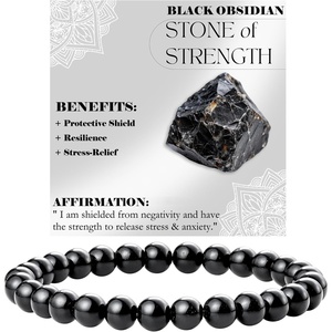 image:imageBivei 6mm Beaded Bracelets for Women Handmade Semi Precious Natural Stone Stretch Elastic Jewelry Yoga Protection GiftsBlack Obsidian  Strength