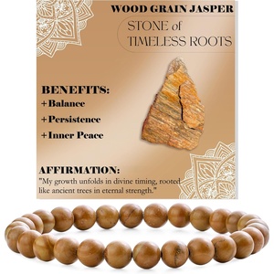 image:imageBivei 6mm Beaded Bracelets for Women Handmade Semi Precious Natural Stone Stretch Elastic Jewelry Yoga Protection GiftsWood Grain JasperSteady Growth