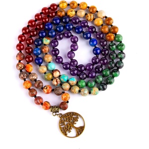 image:imageBivei 7 Chakra 108 Mala Beads Bracelet Real Gemstone Yoga Meditation Hand Knotted Mala Prayer Bead Necklace8mm