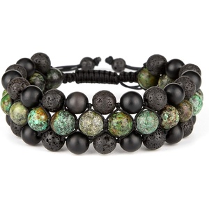 image:imageBivei 8mm Natural Lava Rock Stone Bracelets for Men  Healing Crystal Essential Oil Diffuser Beads Bracelet Chakra Yoga Energy Anxiety Gemstone Bracelet Gift Jewelry for MenAfrican Turquoise  Lava Rock  Agate