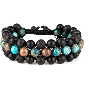 image:imageBivei 8mm Natural Lava Rock Stone Bracelets for Men  Healing Crystal Essential Oil Diffuser Beads Bracelet Chakra Yoga Energy Anxiety Gemstone Bracelet Gift Jewelry for MenSea Sediment  Lava Rock  Agate