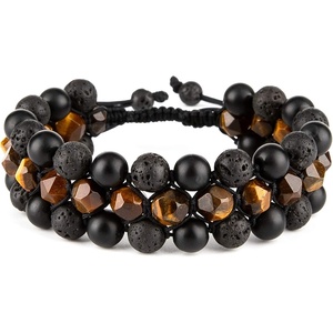 image:imageBivei 8mm Natural Lava Rock Stone Bracelets for Men  Healing Crystal Essential Oil Diffuser Beads Bracelet Chakra Yoga Energy Anxiety Gemstone Bracelet Gift Jewelry for MenYellow Tiger Eye  Lava Rock  Agate