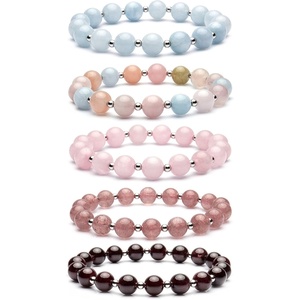 image:imageBivei Beaded Bracelet Set 5pcs for Women Men  Natural Gemstone Crystal Bracelets Healing Anxiety Round Stretch JewelryAgate with Spacer Beads