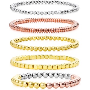 image:imageBivei Beaded Bracelet Set 5pcs for Women Men  Natural Gemstone Crystal Bracelets Healing Anxiety Round Stretch JewelryGold  Silver