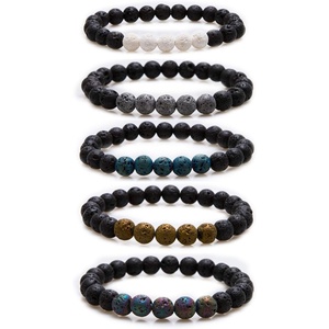 image:imageBivei Beaded Bracelet Set 5pcs for Women Men  Natural Gemstone Crystal Bracelets Healing Anxiety Round Stretch JewelryLava Stone