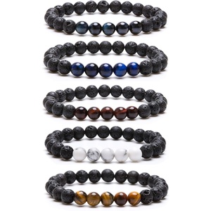 image:imageBivei Beaded Bracelet Set 5pcs for Women Men  Natural Gemstone Crystal Bracelets Healing Anxiety Round Stretch JewelryTiger Eye Stone  Howlite